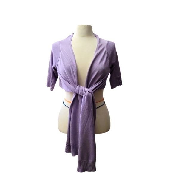 Ann Taylor Lilac Cropped Sweater Silk Cotton Cashmere Wrap W Button De… - Picture 1 of 5